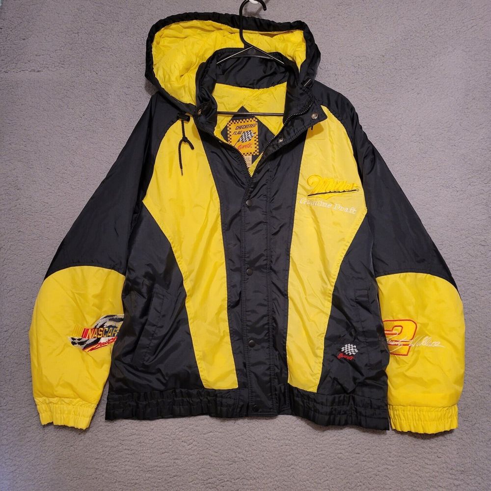 VTG Rusty Wallace #2 Men's Miller Genuine Draft Yellow Zip Racing Jacket Size XL